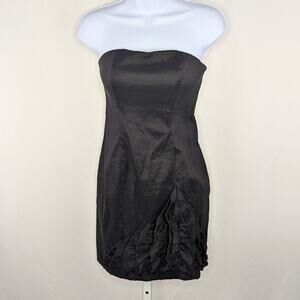 VTG Cache Dress Womens 2 Black Strapless Rosette Y2K HOCO 90s LBD Mini Party